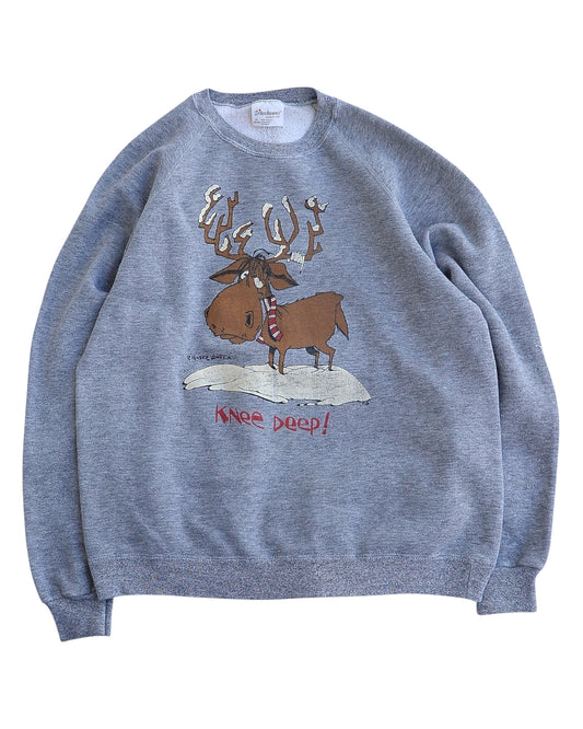 90's Moose Funny Art Print Sweat "Knee Deep!"