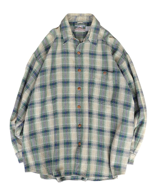 EMS / 90's Textured Cotton Plaid Check Shirt