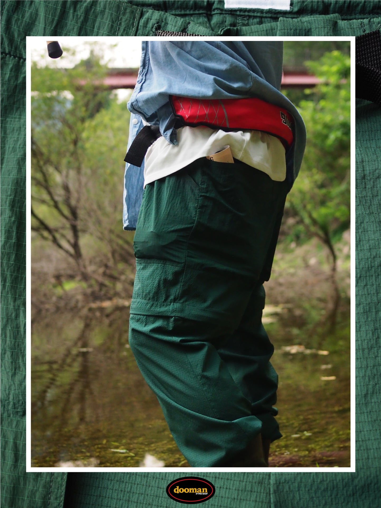 doorman store / Nylon Mesh Convertible Pants (Green)